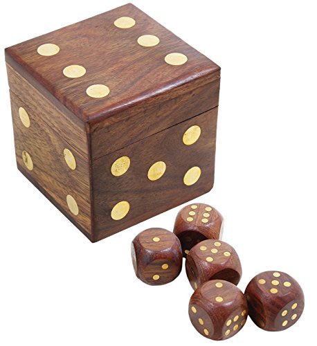 Handcrafted Box And 5 Dice Set Wooden Puzzles Dice Toys And Games - Unique Birthday Gift - 2.5