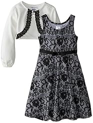 Girls Lace  Cotton/Polyester Fit-and-Flare Sweater  Dress With a Bow(s) and a Sash 