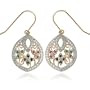 Yellow Gold Plated Sterling Silver Emerald, Sapphire, Ruby and Diamond Accent Flower Teardrop Wire Earrings