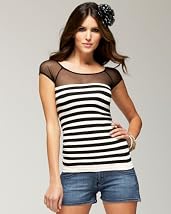 Mesh Bodice Striped Top