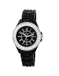 Breda Womens 1625-Black "Avery" Rhinestone Encrusted Sleek Metal Watch