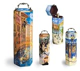 Picnic Time Artist Wine Box Assorted Print Wooden Wine Box Holds 1 Bottle