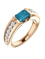 18K Rose Gold 7.00x5.00mm Emerald Cut London Blue Topaz and Diamond Ring -- LIFETIME WARRANTY