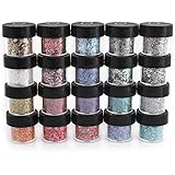 Mixed Glitter 20 Piece Kit - Includes Solvent Resistant Dust, Powder, Hexagon, Holographic, Matte Glitters - Great for Nail Art Polish, Gels, Art and Crafts, Paints & Acrylics Supplies - 1/4 OZ Jars
