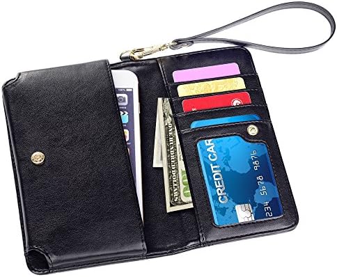Topmost Smartphone Wallet, 3 slots, ID Window, Folio Pocket, Phone Pocket, Zipper Compartment, for iPhone 7 Plus, 6/6s Plus, Samsung S7 Edge, Google Nexus, LG, HTC M7, Sony Xperia &amp; More, Black