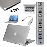 Premium Skque Clear Hard Plastic Crystal Case + 11.6 Inch Screen Protector + Palm and Track Pad Protector + USB to RJ45 LAN Ethernet Network Adapter + 10 Port High Speed USB 2.0 Hub + Black Anti Dust Plug Cover for Apple MacBook Air 11.6