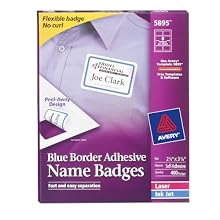 Avery Adhesive Name Badges, 2.33 x 3.38 Inches, White with Blue Border, Box of 400 (5895)