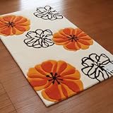 なかね家具 手洗いできる玄関マット mari026 オレンジフラワーデザインマット 70×120