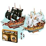 Pirate Ship Wooden 3D Model 2 Ships Black Sails/White Sails by Toysmith