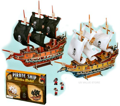 51OFZ8DrT8L Two Pirate Ships 3D Wooden Model Puzzles