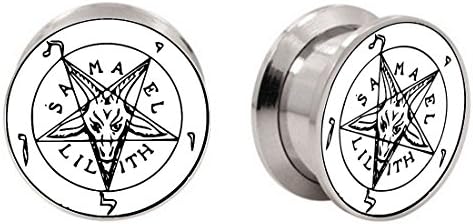 bOdfx Exclusive Ear Stretching Plugs. 1 Pair. Baphomet Ear Gauges (1" Stainless)