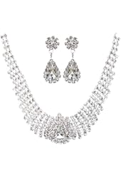 ACCESSORIESFOREVER Women Bridal Wedding Jewelry Crystal Rhinestone Exotic Tear Drop Necklace J564 Silver