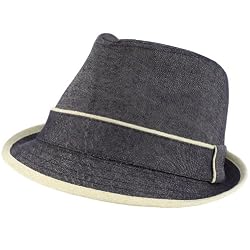 100% Cotton Summer 2 Tone Fedora Trilby Hat Denim L/XL