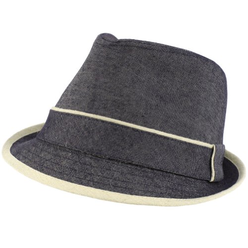 100% Cotton Summer 2 Tone Fedora Trilby Hat Denim L/XL