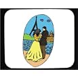 Mouse Pad with lovers, France, trees, romance, bushes, "Eiffel Tower", couple, Europe, pair, Paris, "Seine River"