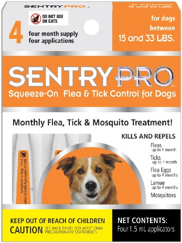 SentryPRO Flea and Tick Squeeze-On for Dogs and Puppies 15-33-Pound, 4 Dose