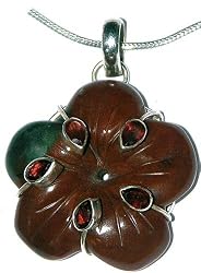Sterling Silver Pendant with Chain Garnet Gemstone Jewelry 2 Inches