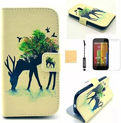 LOTOO(TM) New Protective PU Leather slot wallet stand flip Cover Skin Case &amp; Holder For Motorola Moto G, with Screen Protector, Stylus and Cleaning Cloth BA