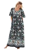 Woman Within Plus Size Long border-print bib lounger by Only Necessities