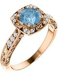 18K Rose Gold 6.00mm Round Cut Sky Blue Topaz and Diamond Ring -- LIFETIME WARRANTY