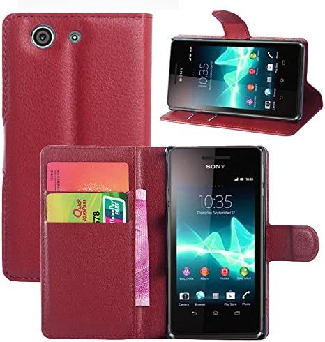 sony Z3 mini phone Case, [Kickstand Feature] [Perfect Fit] sony Z3 mini phone Wallet Case, Luxury Wallet PU Leather Case Flip Cover Built-in Card Slots (wallet-Red)