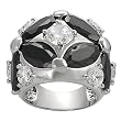 Silvertone Black and White Cubic Zirconia Flower Ring