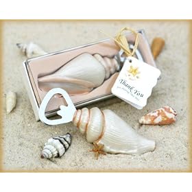 "Shore Memories" Sea Shell Bottle Opener with Thank you Tag - Baby Shower Gifts & Wedding Favors (Set of 12)