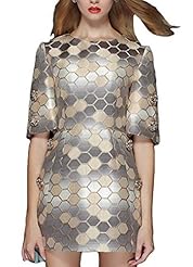 A-line Acrylic/Polyester Sequined Elbow Length Sleeves Geometric Print Mini Dress 