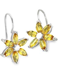 CleverEve Designer Series Floral Inspired French Wire Sterling Silver Earrings w/ 6mm Marquise Shaped Genuine Citrine Side Stones