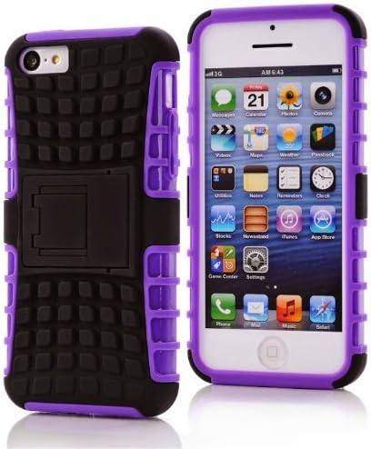 iPhone 5C Case, iPhone 5C Armor cases- box Dual Layer Hybrid Hard/Soft Protective Case With Screen Protector by Cable and Case - Purple Armor Case