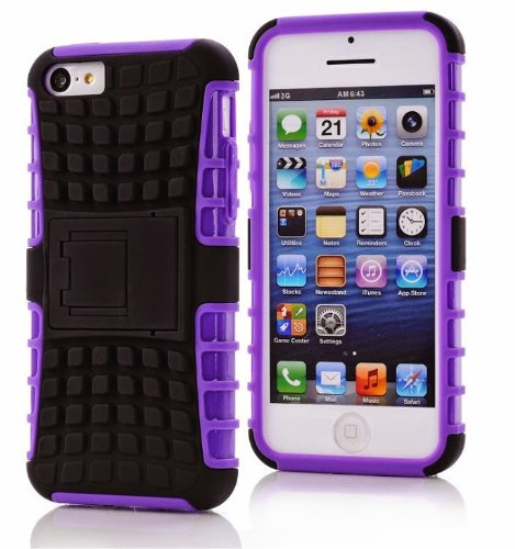 iPhone 5C Case, iPhone 5C Armor cases- box Dual Layer Hybrid Hard/Soft Protective Case With Screen Protector by Cable and Case - Purple Armor Case