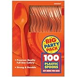 Amscan Big Party Pack 100 Count Mid Weight Plastic Spoons, Orange