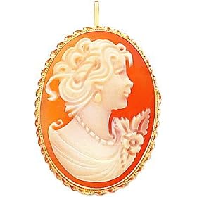 14K Yellow Gold Shell Cameo Pendant Pin Jewelry New |F by FindingKing