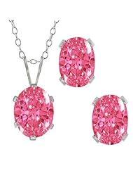 Carlo Bianca Fancy Pink 925 Sterling Silver Pendant Earrings Set Made With Swarovski Zirconia