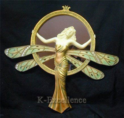 Art Nouveau Art Deco LADY DRAGONFLY FAIRY WALL MIRROR 3D Plaque