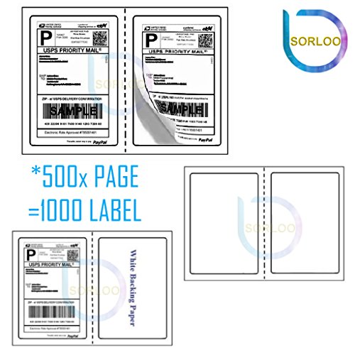 1000 Half Sheet (500 Letter Size 8.5" x 11" - 2 Labels/Sheet) Shipping Mailing Labels Round Corner Adhesive Perforated (inkjet / Work with Laser) for eBay PayPal Amazon NewEgg USPS UPS DHL FedEx