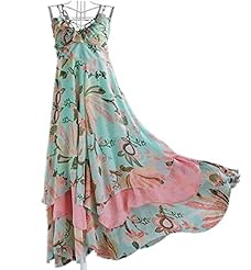Sexy V-neck Floral Print Spaghetti Strap Chiffon Summer Maxi Dress 