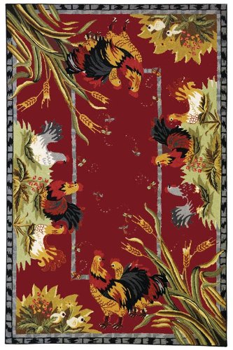 Roosters Area Area Rug, 1'8x2'6, BURGUNDY
