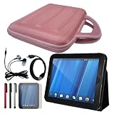 Pink EVA Carrying Bag + Leather Cover + LCD Screen Protector + Stylus Pen + USB Cable + Headphone for HP TouchPad 9.7 Inch 16/32 GB Tablet