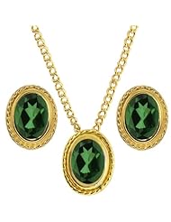 2.70 Ct Emerald Envy Mystic Topaz 925 Yellow Gold Plated Silver Pendant Earrings Set