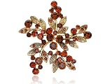 Vintage Inspired Smoked Topaz Amber Crystal Flower Floral Wheel Bunch Brooch Pin