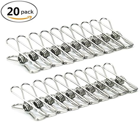 HOUSEWISE Universal Stainless Steel Wire Clips of 20, Multi-purpose Clothesline Utility Clips, Clothes Pins, Hanging Clips Hooks for Home Office Use, Clip in Clips,