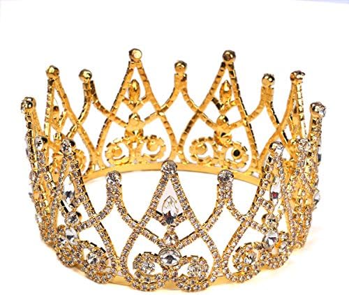 Zebratown Gold Bridal Full Tiara Crown Crystal Pageant Bridal Wedding Accessories Headpiece Headband Wedding Tiara Rhinestone
