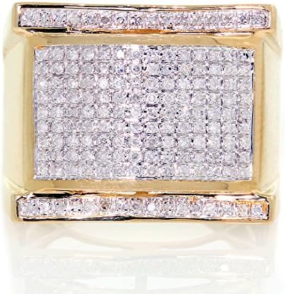 10k Yellow gold, Round brilliant cut diamond Hiphop Men's Paved Right hand ring(0.56ctw, F-G, SI1)