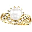 14K Yellow Gold Akoya Cultured Pearl and Diamond Ring - 7.00mm