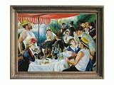 Art Reproduction Oil Painting - Renoir Paintings: Luncheon of the Boating Party with Regal Champagne Frame - Dark Champagne Finish - 38.5 X 48.5 - Hand Painted Framed Canvas Art