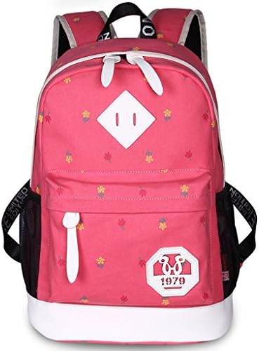 WOLF HORSE College Students' Canvas Shoulder Bag Leisure Backpack Pink