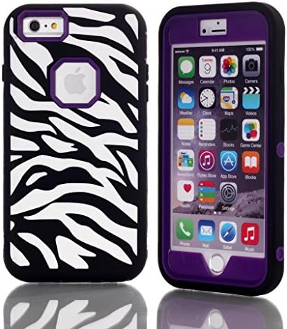 iPhone 6 Case,iPhone 6 PurpleCases,Candywe Case For iPhone 6 4.7 inch,Zebra Pattern Hard Soft High Impact 3in1 Hybrid Case Cover For iPhone 6 4.7 Inch