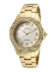 Invicta Womens 14146 Angel White Mother-Of-Pearl Dial 18k Gold Ion-Plated Stainless Steel Watch