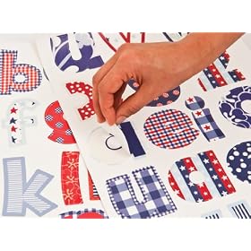 FunToSee Alphabet Lower Case Removable Stickers, Extra Vowels, Set of 36, Red White and Blue